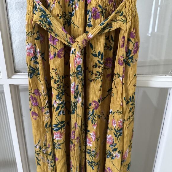 Yellow Midi Dress Floral Womens Medium Lightweight - Picture 5 of 10